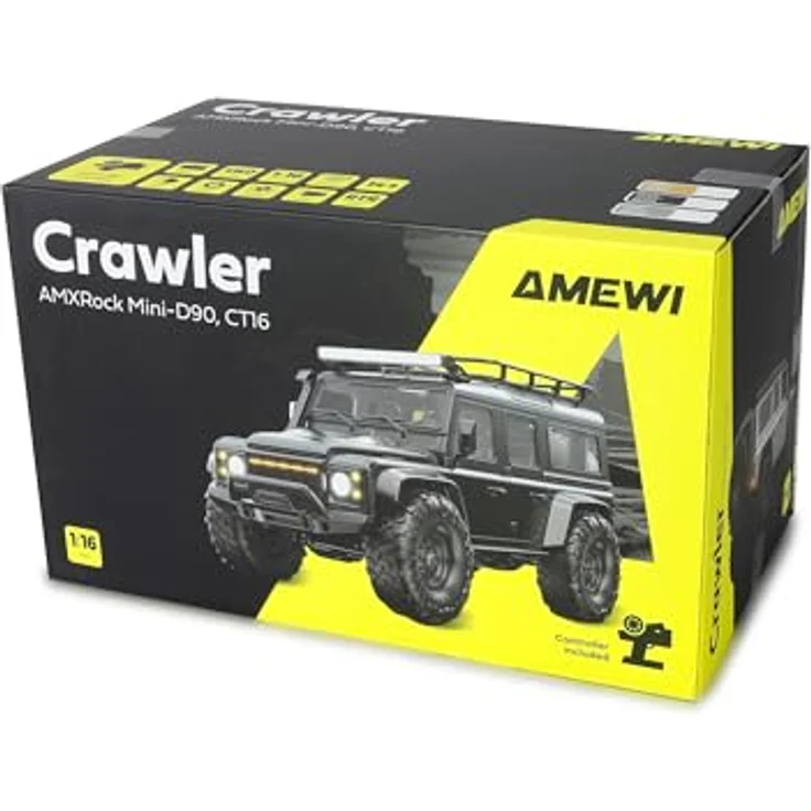 Amewi RC Crawler Mini-D90 AMXRock, 4WD 1:16 RTR, ferngesteuertes Auto, schwarz – Bild 11