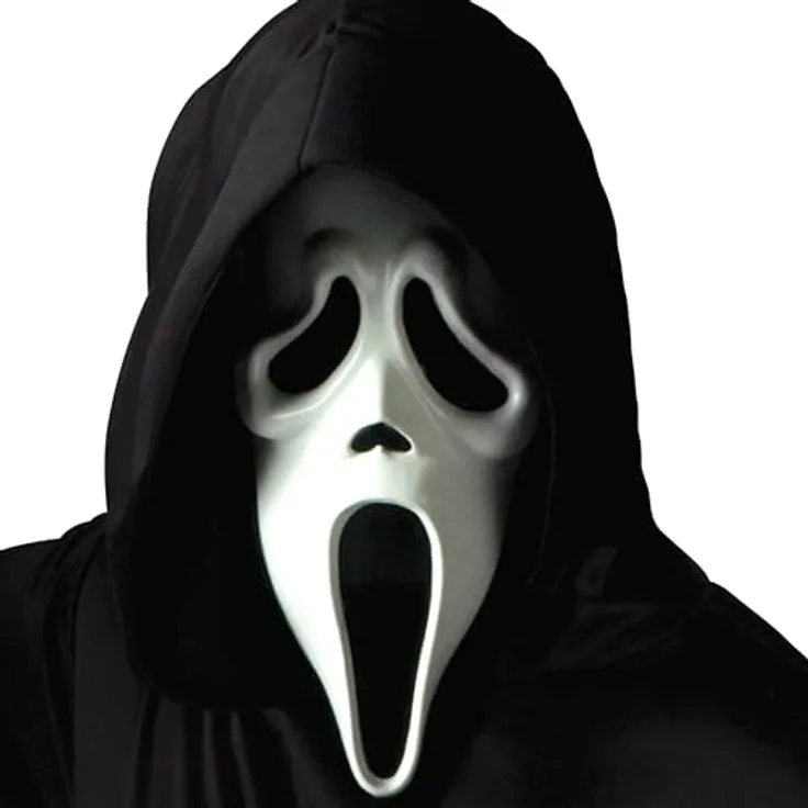 Fun World Ghostface Scream Maske, originale Halloween Verkleidungsmaske mit angenähter schwarzer Stoffkapuze