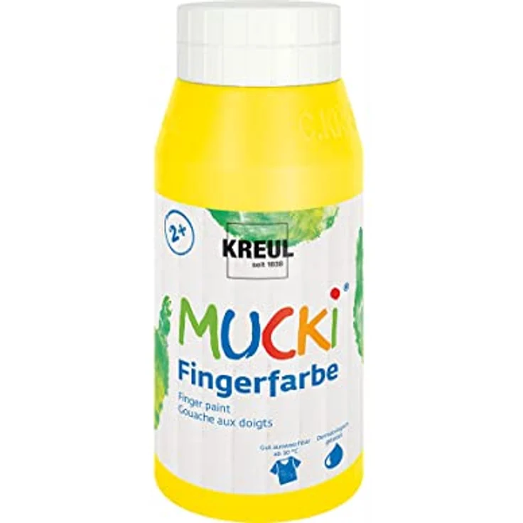KREUL MUCKI Fingerfarbe gelb, 750 ml - Wasserbasierte, dermatologisch getestete Fingermalfarbe für Kinder ab 2 Jahren, gut auswaschbar – Bild 1