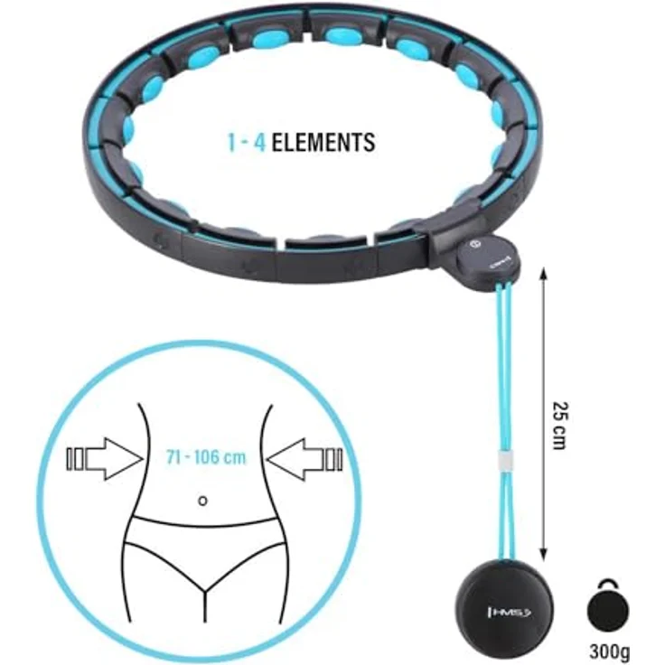 HMS HHM17 Hula-Hoop-Reifen, Hula Hoop mit Gewicht und Zähler, schwarz/türkis, mit digitalem USB-aufladbarem Display und Magneten – Bild 9