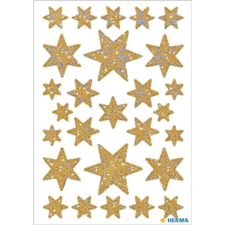 HERMA 3916 Aufkleber Sterne Glitzer Gold, 27 Stück, Hologramm Folie, Weihnachtssticker Sternaufkleber – Bild 2