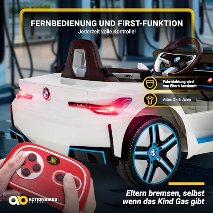Actionbikes Motors Kinder Elektroauto BMW i4 Weiß | 2,4 Ghz Fernbedienung, LED-Scheinwerfer, Bluetooth, MP3, USB, Soft-Start-Funktion – Bild 5