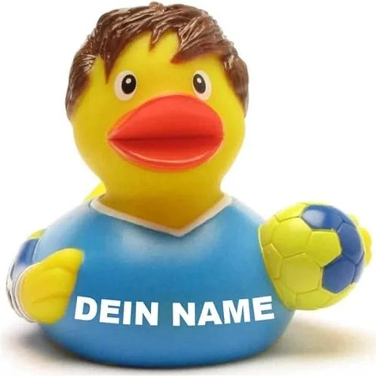 Duckshop Badeente - personalisierbar (Handball Ente) mit individuellem Wunschtext, 8 cm, Vinyl – Bild 1