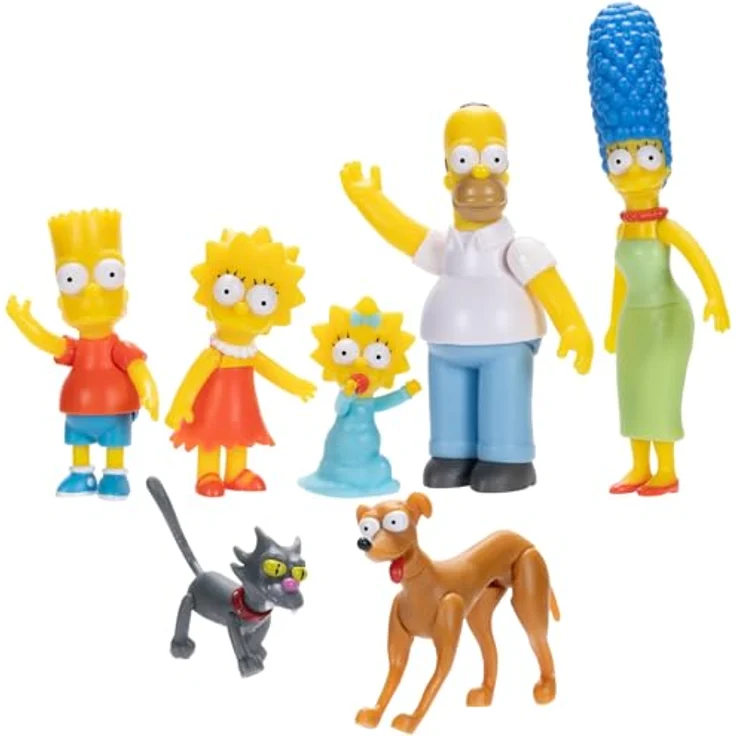 Jakks Pacific Simpsons Minifiguren 7er-Pack, 6 cm große Actionfiguren mit Homer, Marge, Bart, Lisa, Maggie, Hund und Katze – Bild 1