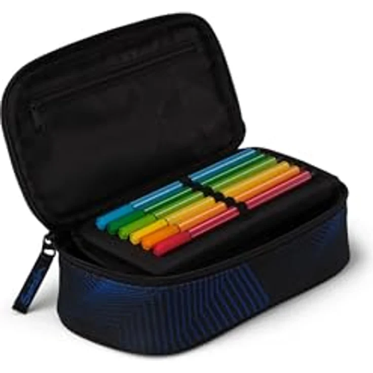 Satch Schlamperbox extra groß, inkl. Trennfach, Reißverschlussfach, Stiftehalter, Geodreieck, Sichtfenster für Stundenplan, Seismic Blue – Blau – Bild 3