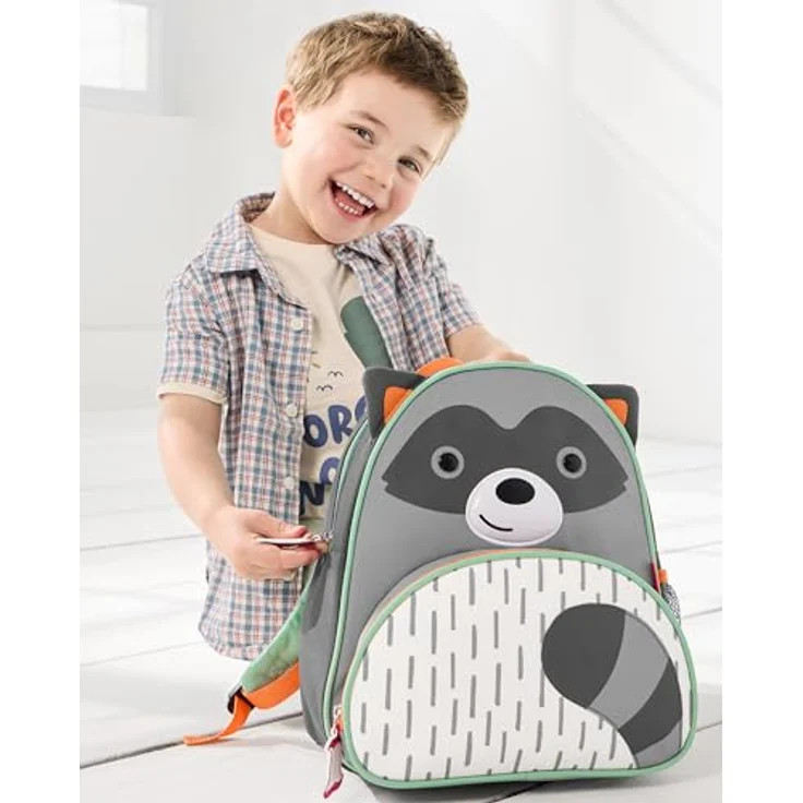 Skip Hop Zoo Kleiner Rucksack - Waschbär, Kindergartenrucksack mit niedlichem Design und praktischer Größe, grau – Bild 3