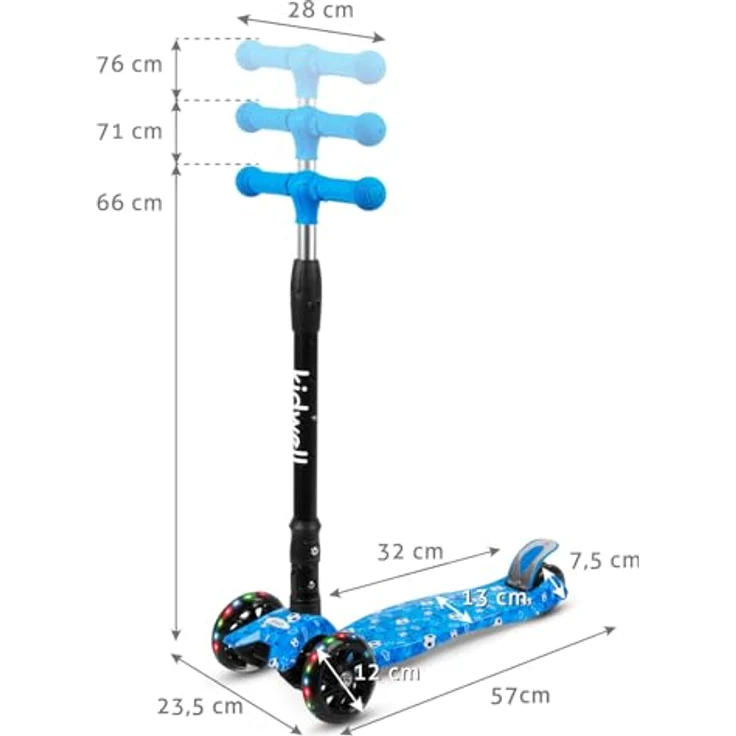 COIL Kinderroller, Dreiradscooter, Tretroller, Dreirad-Balance-Roller, Cityroller VENTO, ABEC-7-Lager, 3-stufige Lenkradverstellung, LED-Räder, Blau – Bild 9