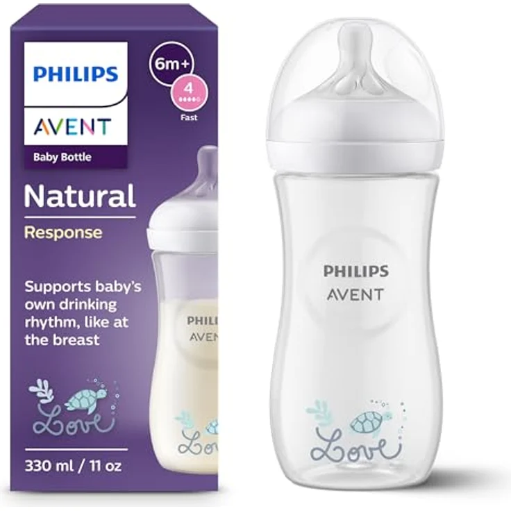 Philips AVENT Natural Response Babyfläschchen SCY906/11, 330 ml mit Durchflussrate 4, Sauger für ab 3 Monate, Anti-colic-Ventil – Bild 1