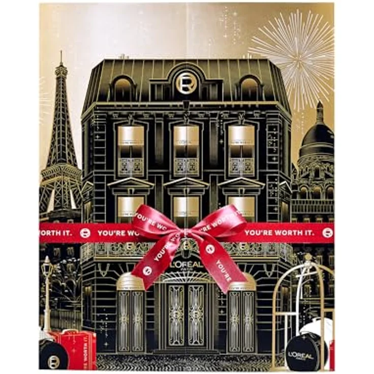 L'Oréal Paris Mini Adventskalender 2025, 12 Beauty-Überraschungen in edler Aufklappbox mit gold-roten Elementen – Bild 1