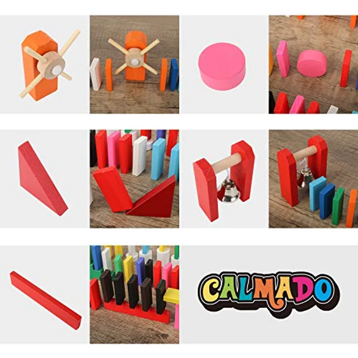 Calmado - Domino Spiel 450 teilig Dominosteine aus Holz, Spielzeug ab 3 Jahre - Bausätze für Kinder - Domino Grand Edition im Set + Tasche + Anleitung + Accessoires – Bild 5