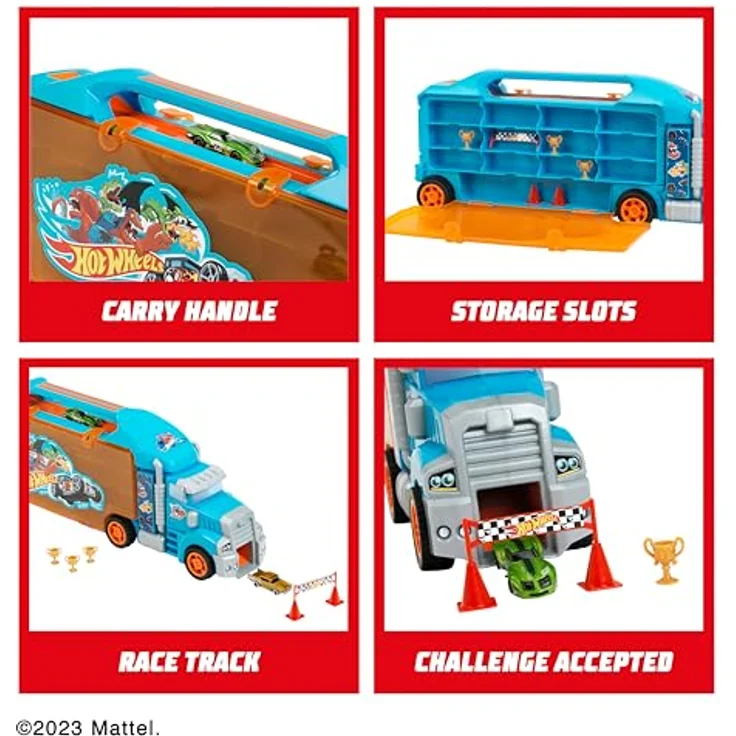 Theo Klein 2474 Hot Wheels LKW-Sammelkoffer, stabiler Koffer für bis zu 24 Autos und 2 LKW, mit praktischen Unterteilungen, Maße: 62,9 cm x 12 cm x 23,6 cm, Spielzeug für Kinder ab 3 Jahren – Bild 2