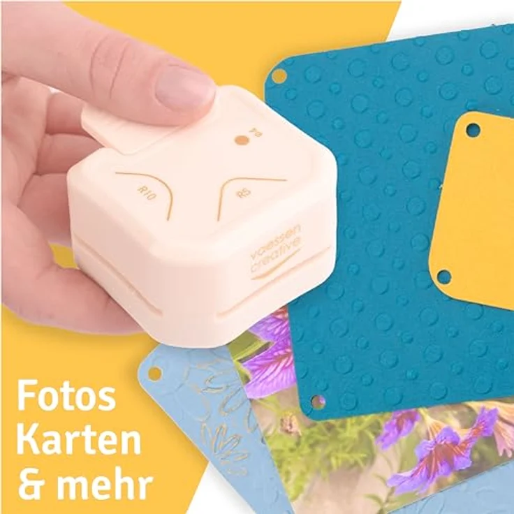 Vaessen Creative 3-in-1 Eckenstanzer, Papierstanzer für runde Ecken, Anhänger und Etiketten, Weiß-gold – Bild 2