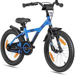 PROMETHEUS BICYCLES Kinderfahrrad 18 Zoll Jungen ab 6 Jahre - Rücktrittbremse und Fahrradständer in Blau Schwarz