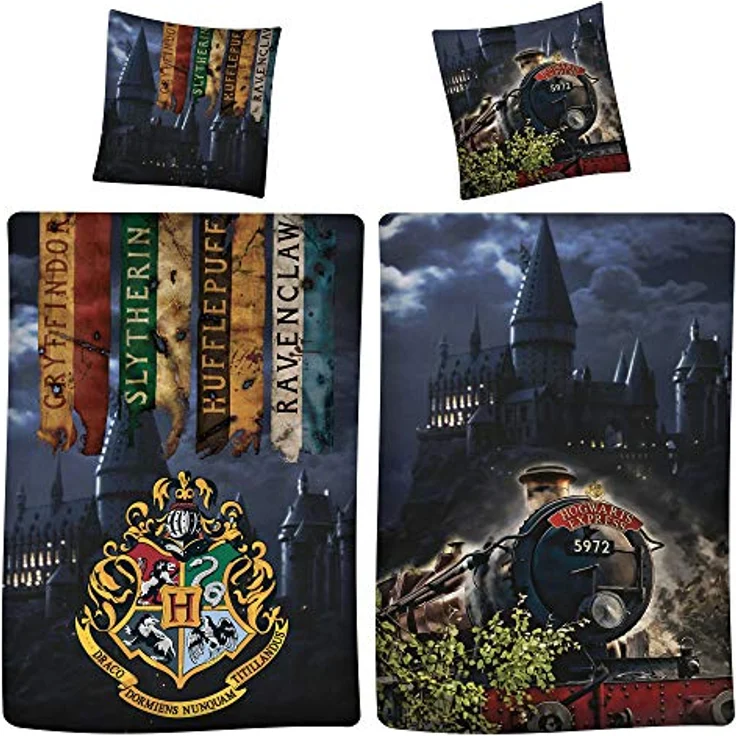 BERONAGE Harry Potter Wende-Bettwäsche Express 9 3/4 135 x 200 + 80 x 80 cm 100% Baumwolle Renforcé-Linon-Qualität mit YKK-Reißverschluss Gryffindor Hufflepuff Ravenclaw Slytherin Hogwarts deutsche Größe – Bild 4
