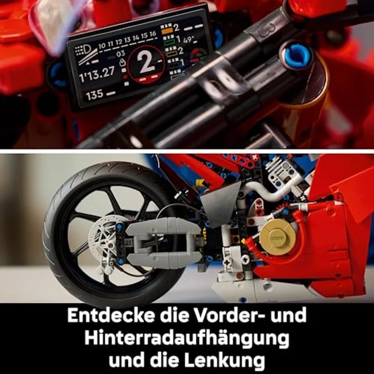 LEGO Technic 42202 Ducati Panigale V4 S, Motorrad Bausatz mit 1.603 Teilen, authentischen Funktionen und Ständer, rot – Bild 3