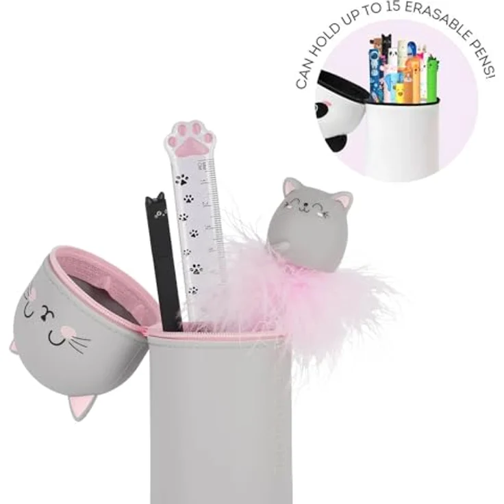 LEGAMI - 2-in-1 Weiche Silikontasche - Kawaii, Giraffe Schultasche, Tischstifthalter, Reißverschluss, Silikon, Stiftetasche Buntstifte Marker, H 18,5 cm, bunt – Bild 3