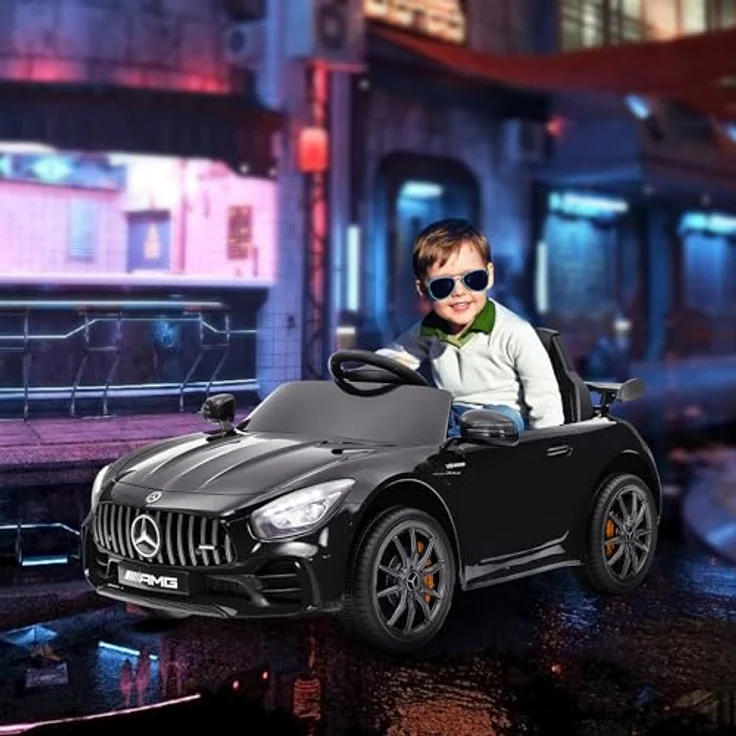 AIYAPLAY Elektro-Kinderauto 12 V Kinderauto mit Fernbedienung, USB, MP3, Musik, Belastbarkeit 25 kg, 3-5 km/h, für Kinder 3-6 Jahre, Schwarz – Bild 2