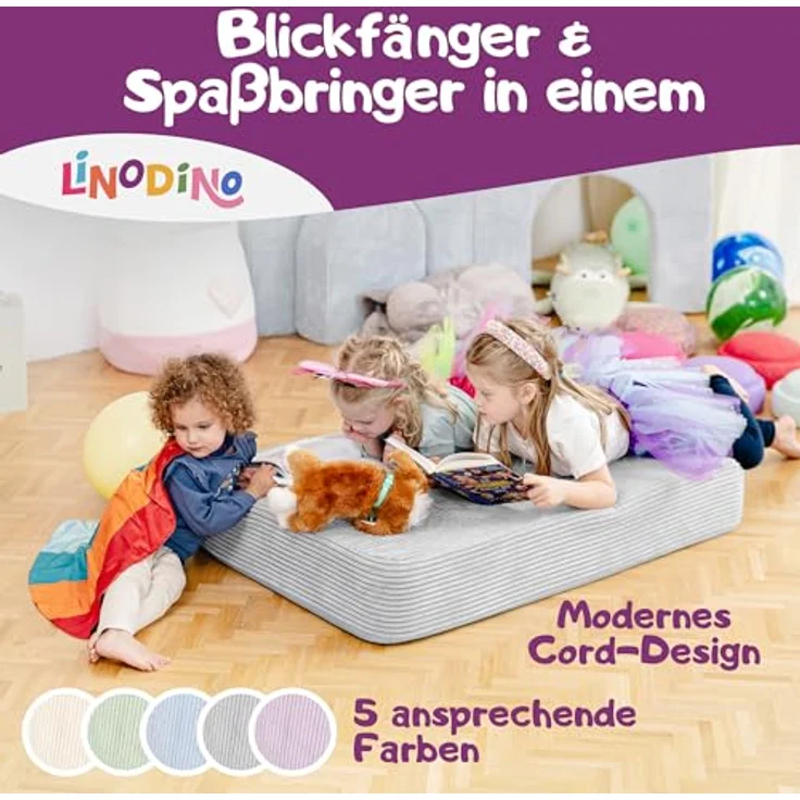 Hüpfpolster Elefanten Grau mit Federkern, rutschfester Unterseite, Tragegriff und abnehmbarem, waschbarem Cord-Bezug – Bild 3