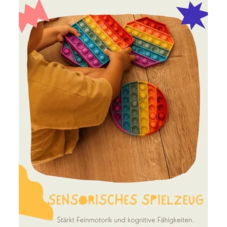Pop on It für Kinder I Pop Bubble 4er Geschenkset I Wasserfestes Fidget Toy Set I Poppets aus hochwertigem Silikon I Regenbogen Antistress Spielzeug – Bild 3
