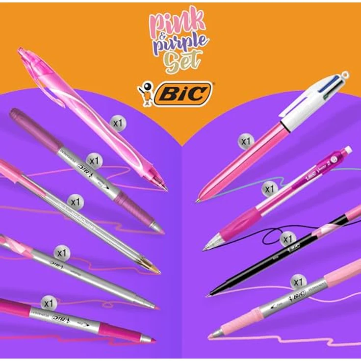 BIC Pink & Purple Stifte Set: Kugelschreiber, Fineliner, Bleistifte, Tintenroller & Permanent Marker, Metallic-Rosa Etui – Bild 4