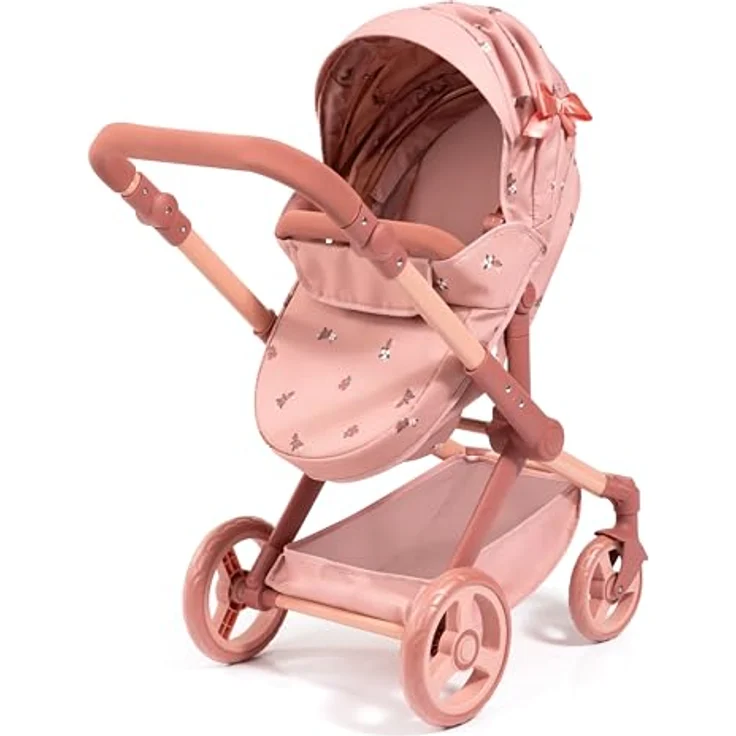 Bayer Design Puppenwagen Xeo, wandelbar als Puppenjogger mit höhenverstellbarem Griff, Schwenkschieber, integrierter Tasche und Korb, rosa – Bild 4
