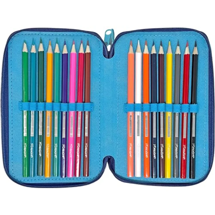 Clondo 3-Fach Federmäppchen für Stitch Fan, 44-teilig komplett gefüllt mit Buntstiften, Filzstiften, Bleistift und Schere – Offizielles Gadget für Kinder, ideal für Grundschule und Geschenk – Bild 3