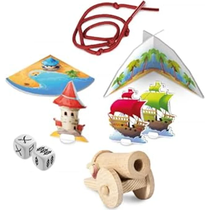 albi ALBI Ship Ahoy, Kinderspiel für 2-4 Spieler mit Holzkanone und Strategieelementen – Bild 4