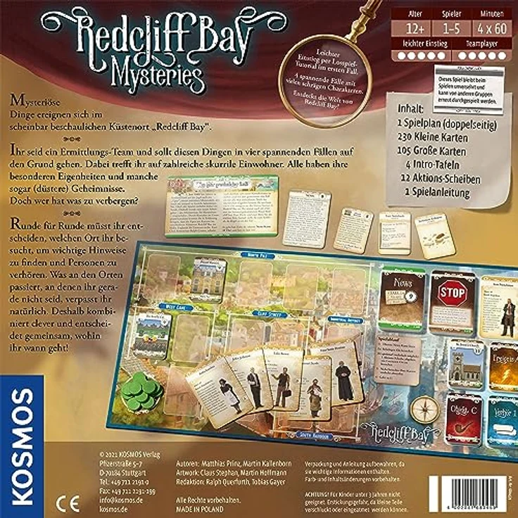 Kosmos Redcliff Bay Mysteries Brettspiel, Löst gemeinsam geheimnisvolle Detektivfälle – Bild 3