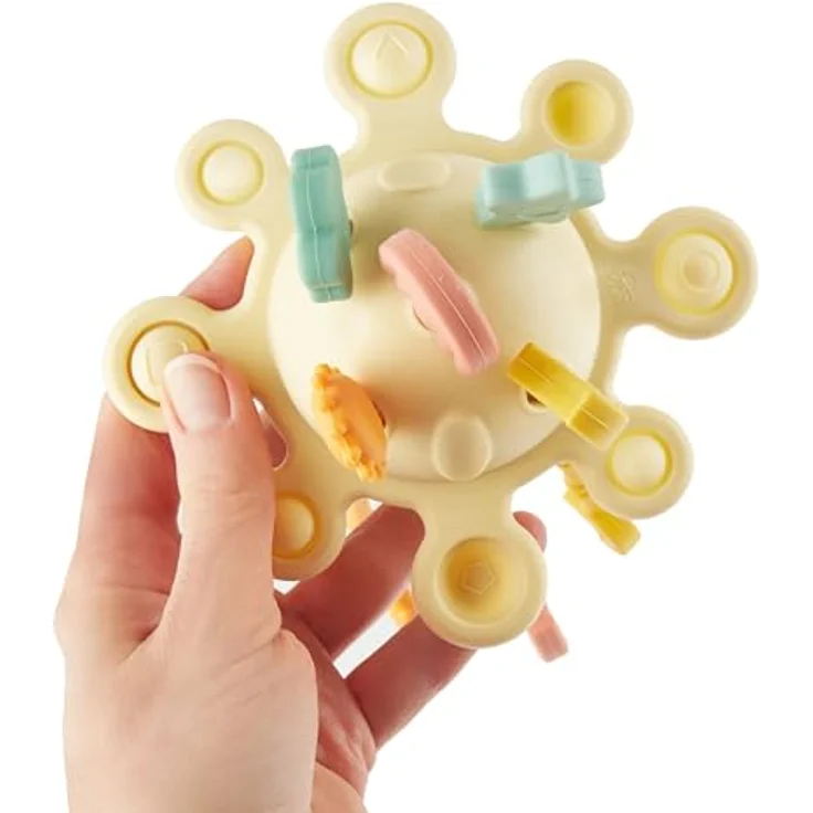 BIECO Silikon Activity Montessori Stapelspielzeug "Planète", kinderfreundliches Spielzeug mit robusten Zugkordeln, BPA-frei, für motorische Fähigkeiten und Sensorik – Bild 4