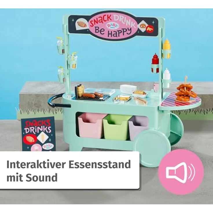 BABY Born Snack Shop, Essensstand für Puppen mit Soundeffekten, 25 verschiedene Fastfood-Snacks, Zubehör inklusive Grillzange und Frittierkorb, 39 x 20 x 27 cm, 835883 Zapf Creation – Bild 2