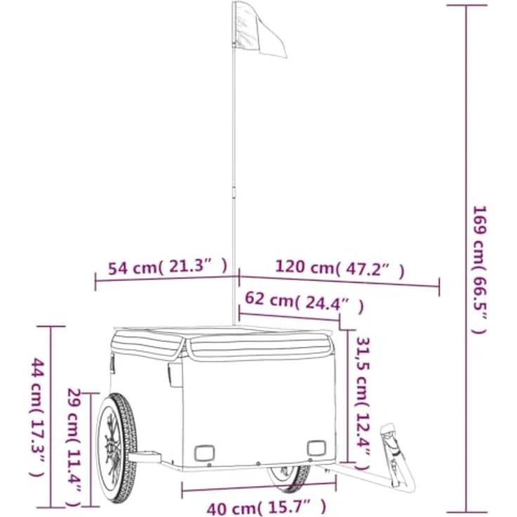 vidaXL Fahrradlastenanhänger Lastenanhänger für Fahrrad Schwarz und Gelb 30 kg Eisen, mit Deichsel und Sicherheitsflagge – Bild 4