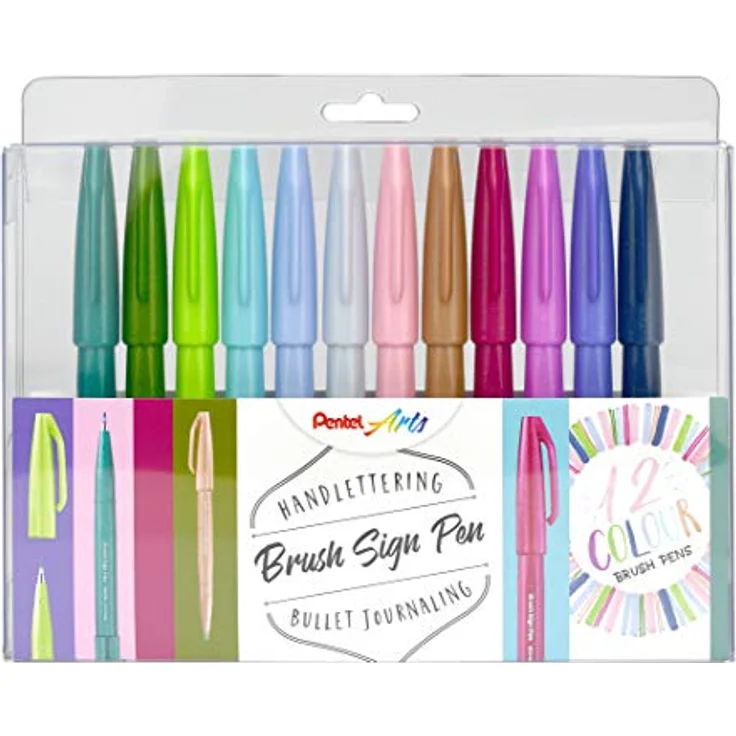 Pentel SES15C-12 Brush Sign Pen, Faserschreiber, pinselähnliche Spitze, 12 Stück, farblich sortiert – Bild 1