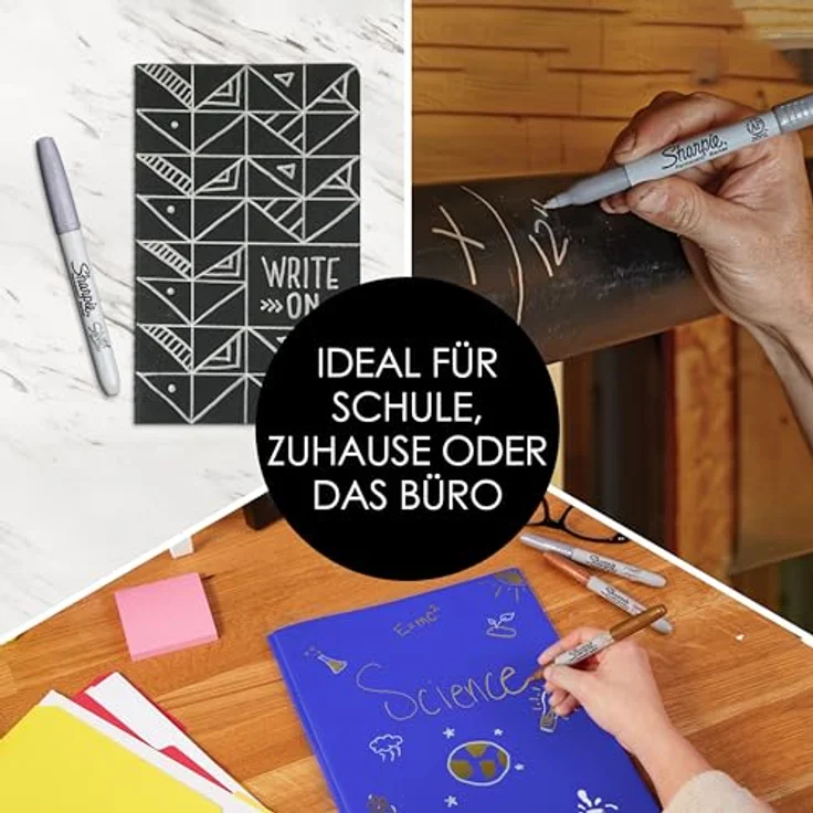 Sharpie PermMarker F, Metallic Permanentmarker in Silber mit robuster feiner Spitze, wasserfest und perfekt für helle und dunkle Oberflächen – Bild 5