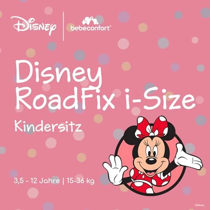 Bebeconfort Road Fix i-Size Kindersitz, Disney Authentic Minnie für Kinder 100-150 cm, sicher mit ISOFIX, nur 3,8 kg, verstellbare Kopfstütze – Bild 2