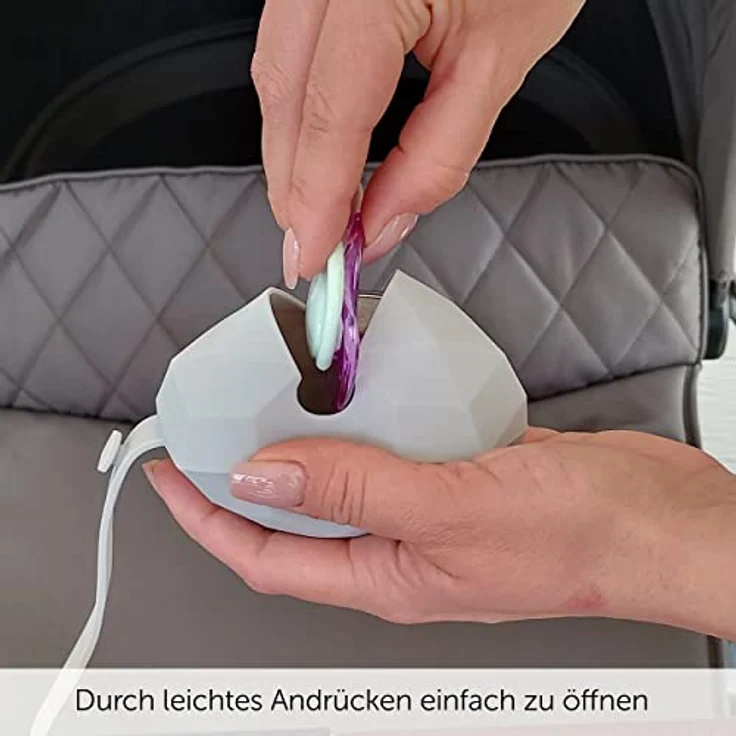 MiaMia Schnullerbox Set Silikon - 2x tragbare Schnullertasche für Kinderwagen, Aufbewahrungsbox für alle Schnuller Modelle, BPA-frei - Grau – Bild 3