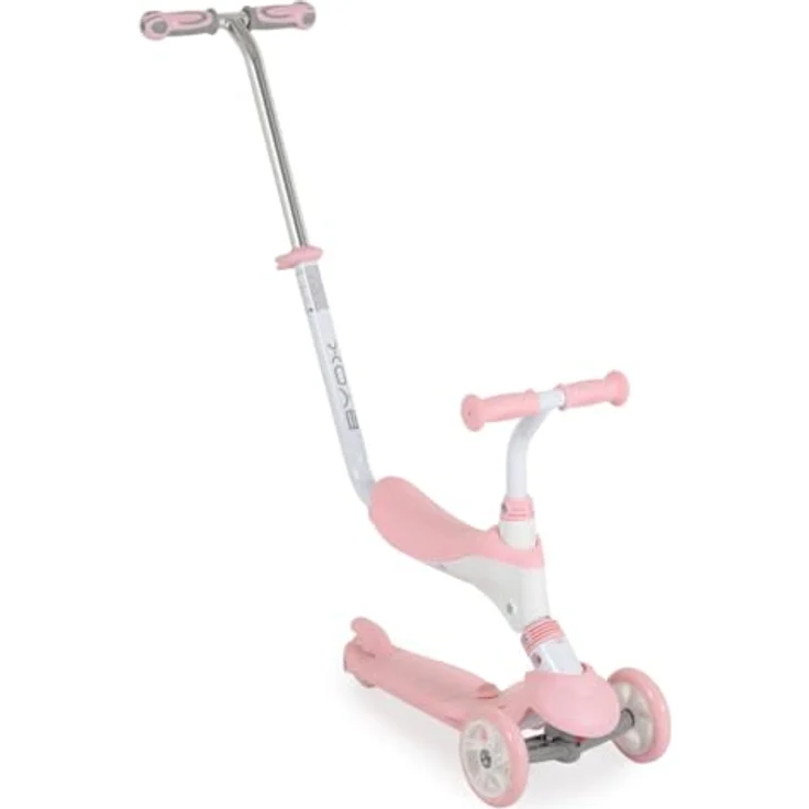 Byox Kinderroller Tristar 3 in 1, Roller-Rutscher mit Schiebestange und ABEC-5 PU-Rädern, rosa-weiß – Bild 2