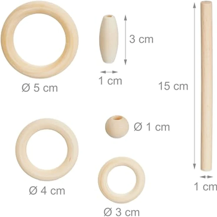 relaxdays Kreativset Makramee Set, 109 m Baumwollgarn mit 56 Holzperlen und 15 Holzringen, weiß/natur – Bild 5