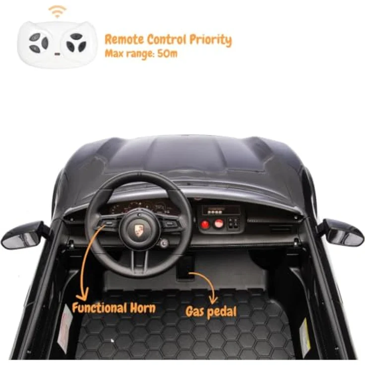 Porsche Taycan Turbo S Elektro Kinderauto 24V, 2-Sitzer für 2 bis 6 Jahre, Schwarz, MP3-Player, LED-Scheinwerfer, 3-6 km/h – Bild 5