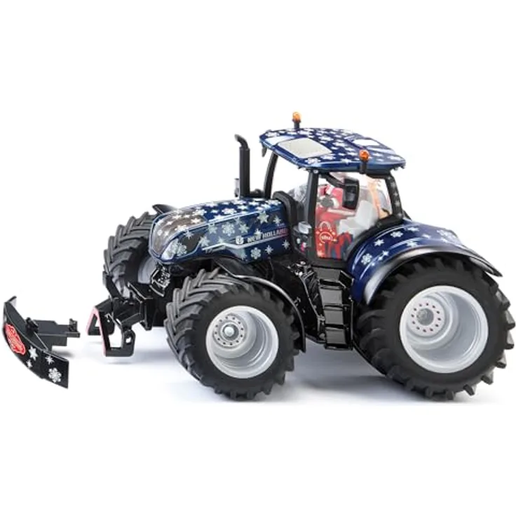 Siku 3223, Weihnachtstraktor New Holland T7.340 HD, 1:32, Metall/Kunststoff, Blau/Weiß, Inkl. Weihnachtsmann-Fahrer, Anhängerkupplung, Öffenbare Motorhaube