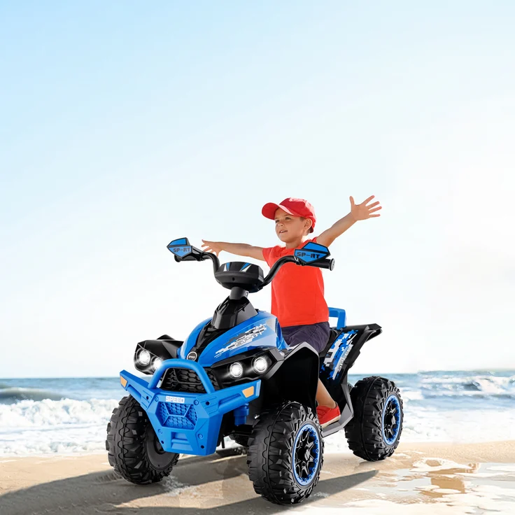 COSTWAY 12V Elektro Kinderquad, mit Musik, Hupe & LED Scheinwerfer, 2,2-4,3 km/h, für Kleinkinder ab 3 Jahren, blau