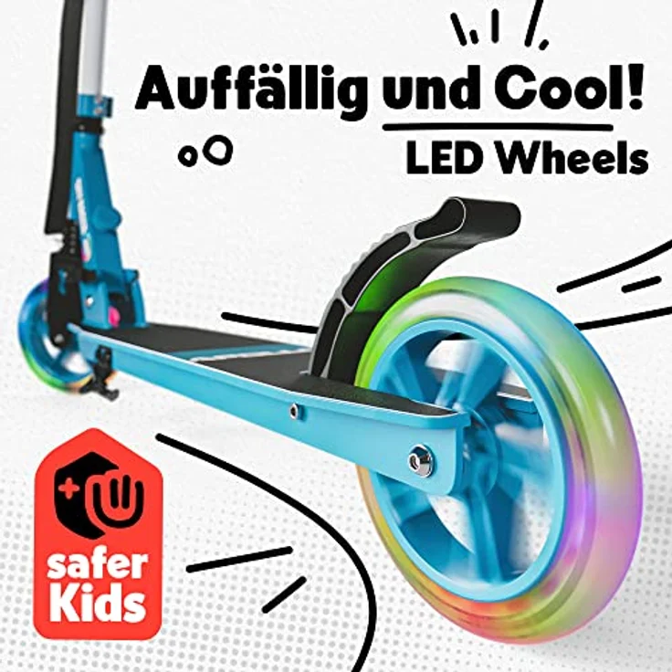 Apollo Skyracer City Roller mit LED Leuchträdern | Roller Kinder 6 Jahre | City Scooter mit Federung | Tretroller für Kinder und Teens | klappbar und höhenverstellbar, blau – Bild 3