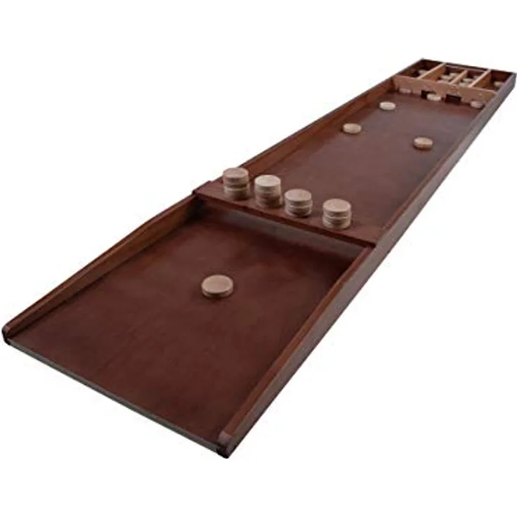 Engelhart Shuffleboard-Spiel deLuxe Ausgabe, strapazierfähiges Holz, klar lackierte Oberflächen, 30 Scheiben 200 x 41 cm