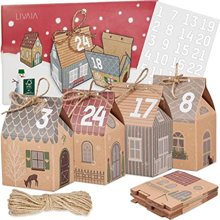 Adventskalender zum Befüllen: Adventskalender 2023 – 24x Geschenkbox Weihnachten klein und Sticker – Adventskalender Selber Basteln mit LIVAIA DIY Set