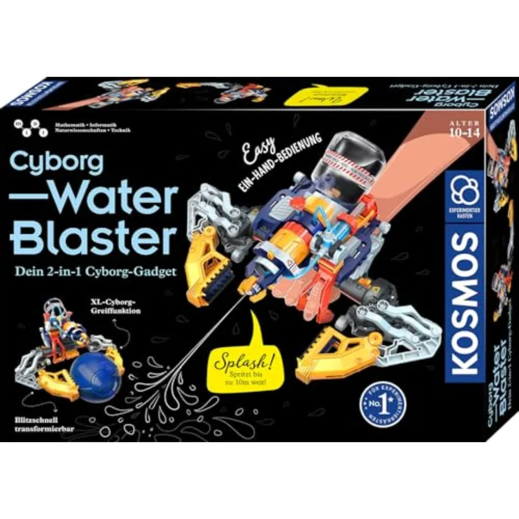 KOSMOS 621254 Cyborg Water-Blaster, 2-in-1 Cyborg Roboter-Hand mit Wasserpistole, auch für Linkshänder geeignet, Experimentierkasten für Kinder ab 10-14 Jahre