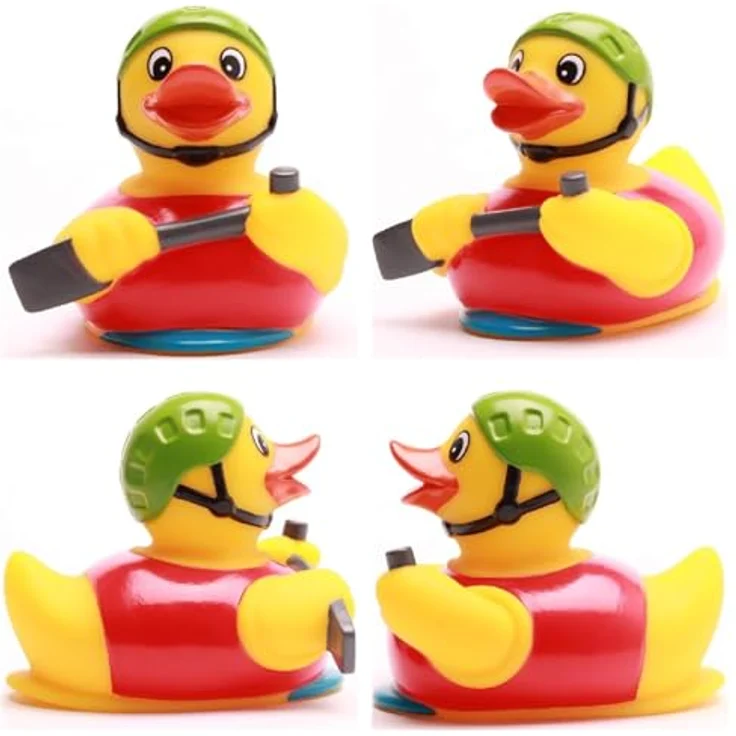 Duckshop Badeente Ruderboot, Quietscheente Kajak mit Helm und Paddel, stabil 12,5 x 9 x 10 cm, ideales Geschenk für Kanuten und Wassersportler – Bild 3