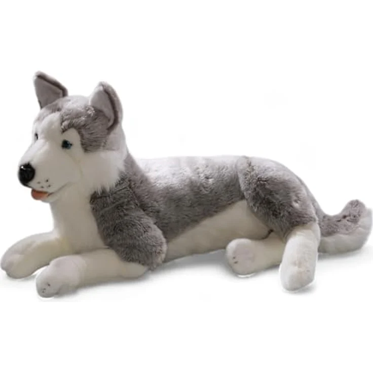 Carl Dick Husky liegend, Hund, Plüschtier, Kuscheltier ca. 60cm 2703, grau-weiß, mit naturgetreuer Optik und blauen Sicherheitsaugen – Bild 5