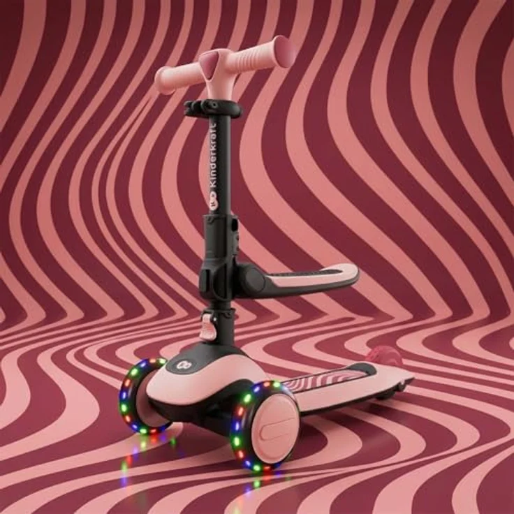 Kinderkraft HALLEY 2, 2-in-1 Balance-Kinderroller mit höhenverstellbarem Sitz (25–33 cm), klappbar, 4 Lenkerhöhen, LED-Räder, Rosa – Bild 8