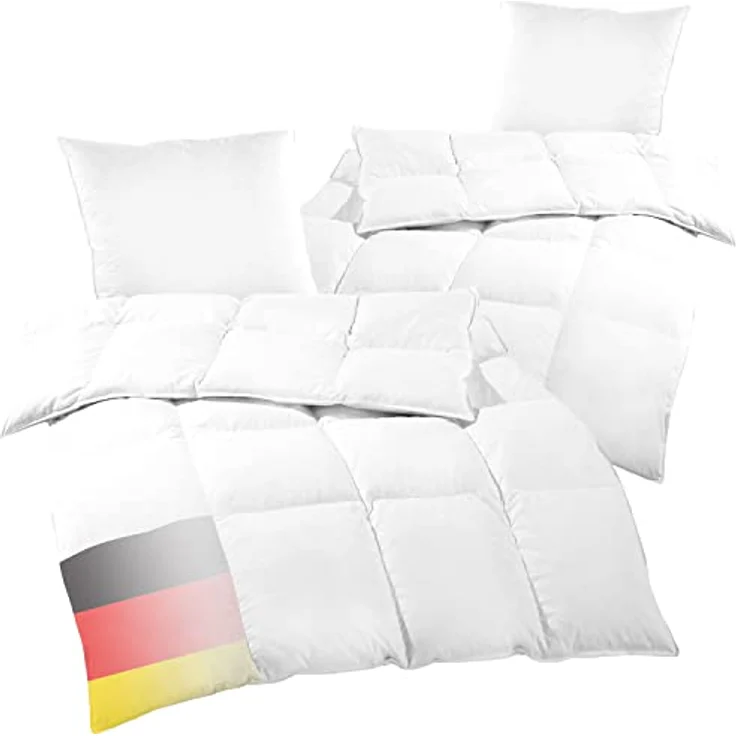 DILUMA Bettenset 4-teilig Comfort - 2X Bettdecke 135x200 cm 1000g Füllung 90% Federn 10% Daunen - 2X Kopfkissen 80x80 cm 100% Federn - Bettdeckenset mit ÖkoTex 100, Downpass – Bild 1