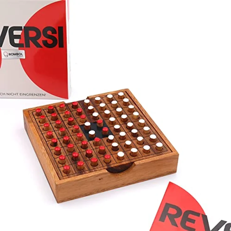 ROMBOL Reversi, Strategiespiel für 2 Personen aus edlem Samena-Holz, rot/weiß, handgefertigt, 13,5 cm x 13,5 cm x 3 cm – Bild 2