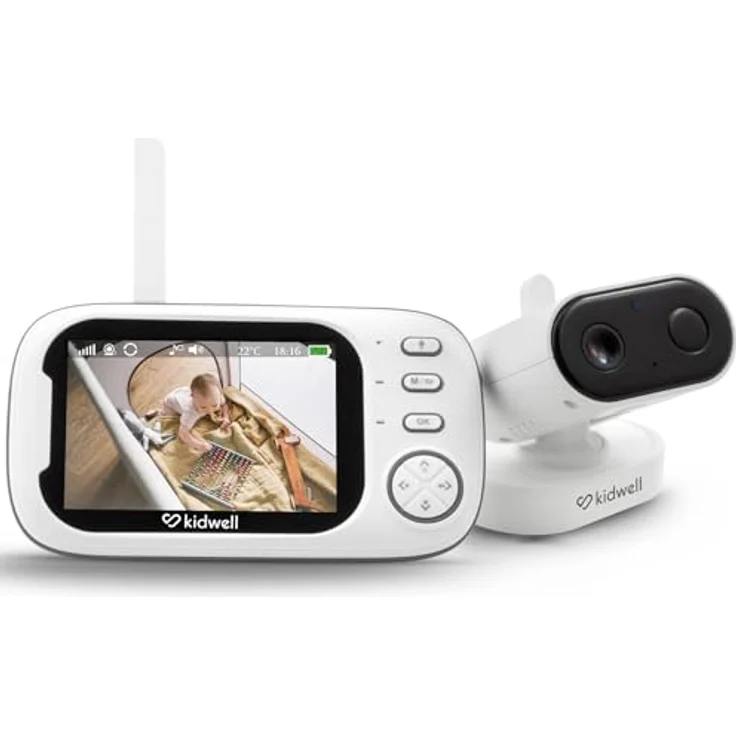 COIL Video-Babyphone mit Kamera, 3,5" LCD-Bildschirm (1280 x 720p), Nachtsichtmodus, Temperaturanzeige, 8 Schlaflieder, VOX-Modus, bis zu 300 Meter Reichweite – Bild 1